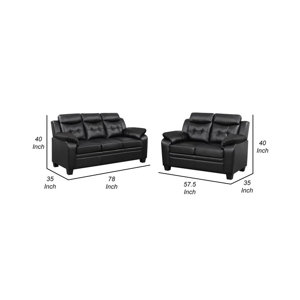 Finie 2 Piece Sofa & Loveseat Set | Black Faux Leather | Soft Foam BM337819