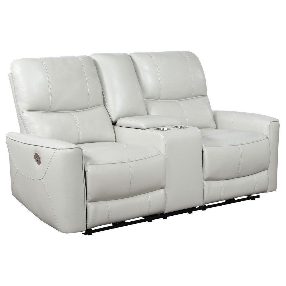 Lima 2pc Power Reclining Sofa & Loveseat Set | Ivory Faux Leather BM337827
