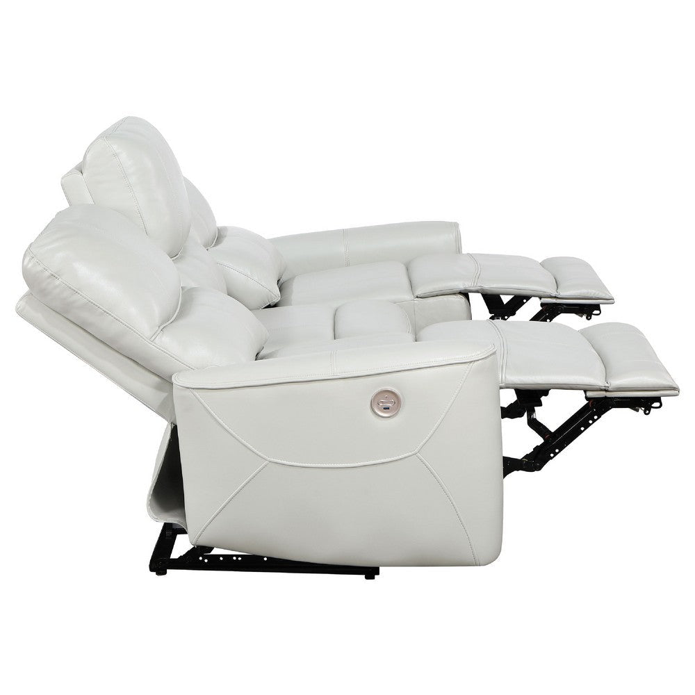 Lima 2pc Power Reclining Sofa & Loveseat Set | Ivory Faux Leather BM337827