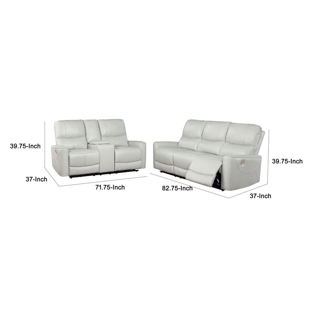 Lima 2pc Power Reclining Sofa & Loveseat Set | Ivory Faux Leather BM337827