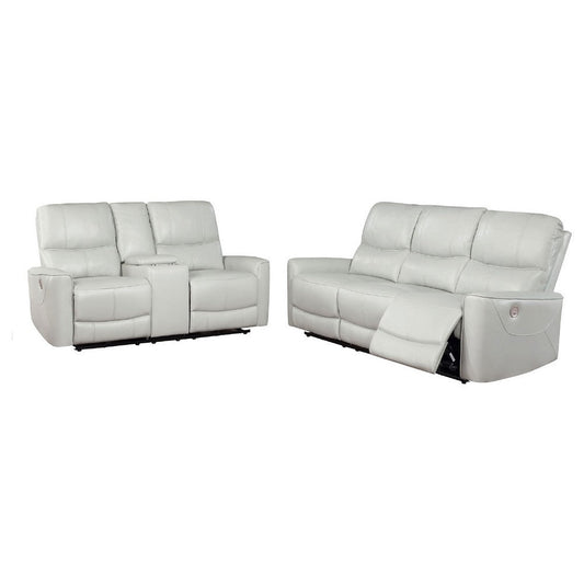 Lima 2pc Power Reclining Sofa & Loveseat Set | Ivory Faux Leather