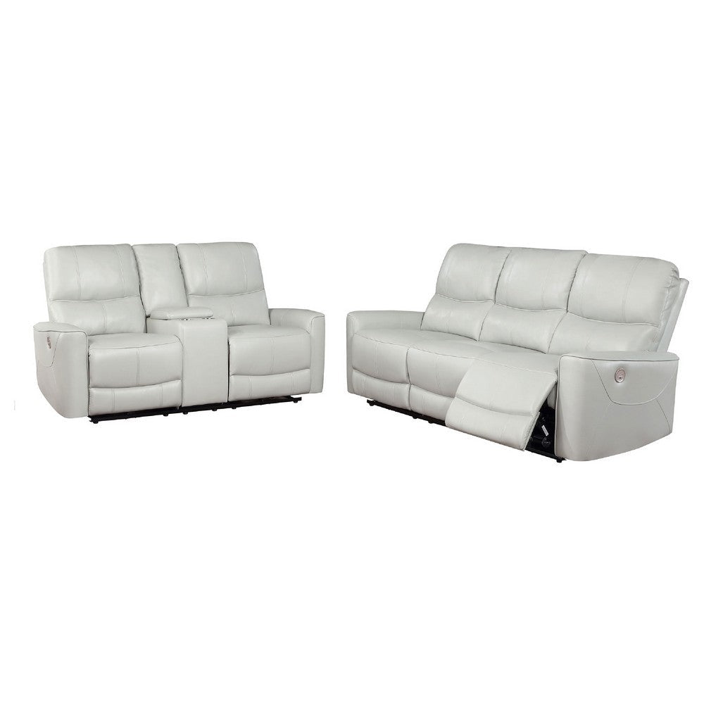 Lima 2pc Power Reclining Sofa & Loveseat Set | Ivory Faux Leather
