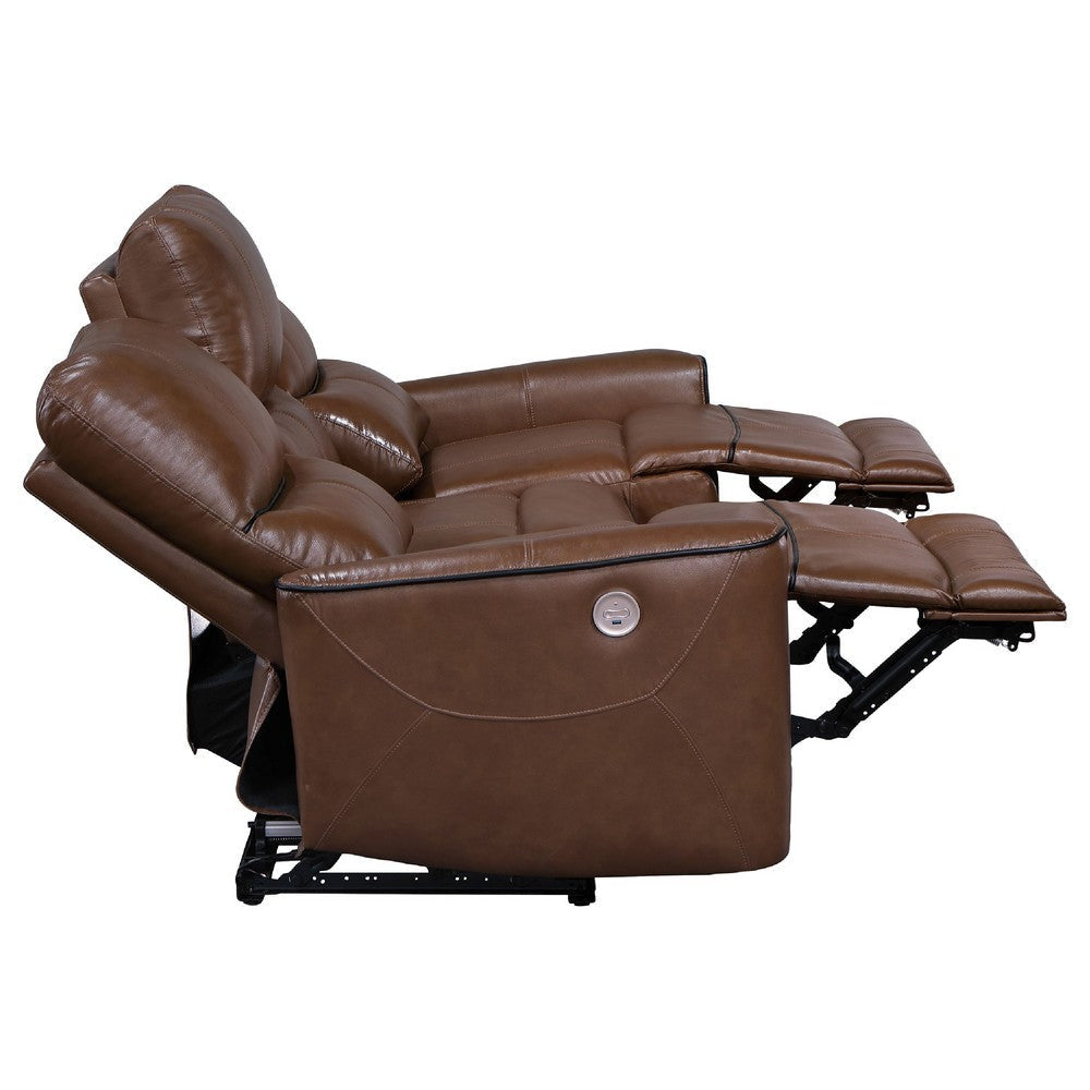 Lima 2pc Power Reclining Sofa & Loveseat Set | Brown Faux Leather BM337829