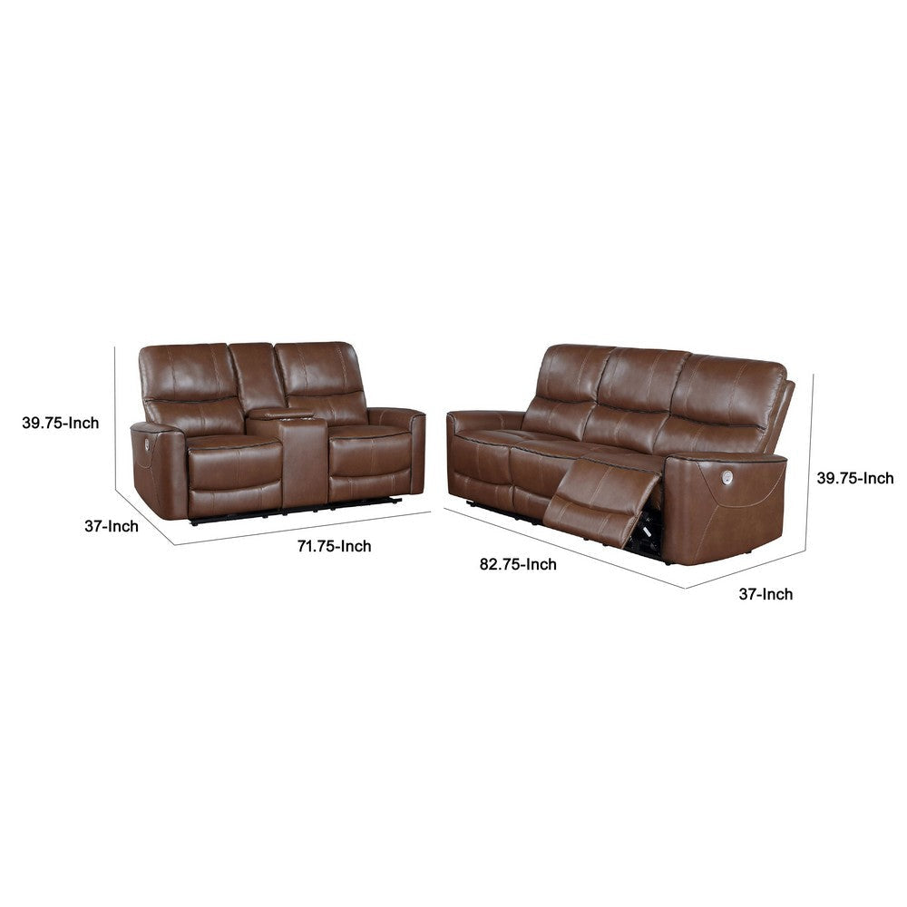 Lima 2pc Power Reclining Sofa & Loveseat Set | Brown Faux Leather BM337829
