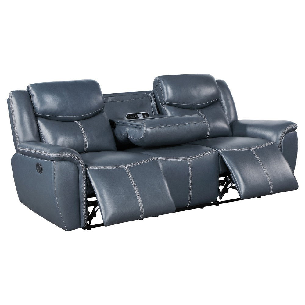 Eleni 2pc Power Reclining Sofa & Loveseat Set | Blue Faux Leather BM337831