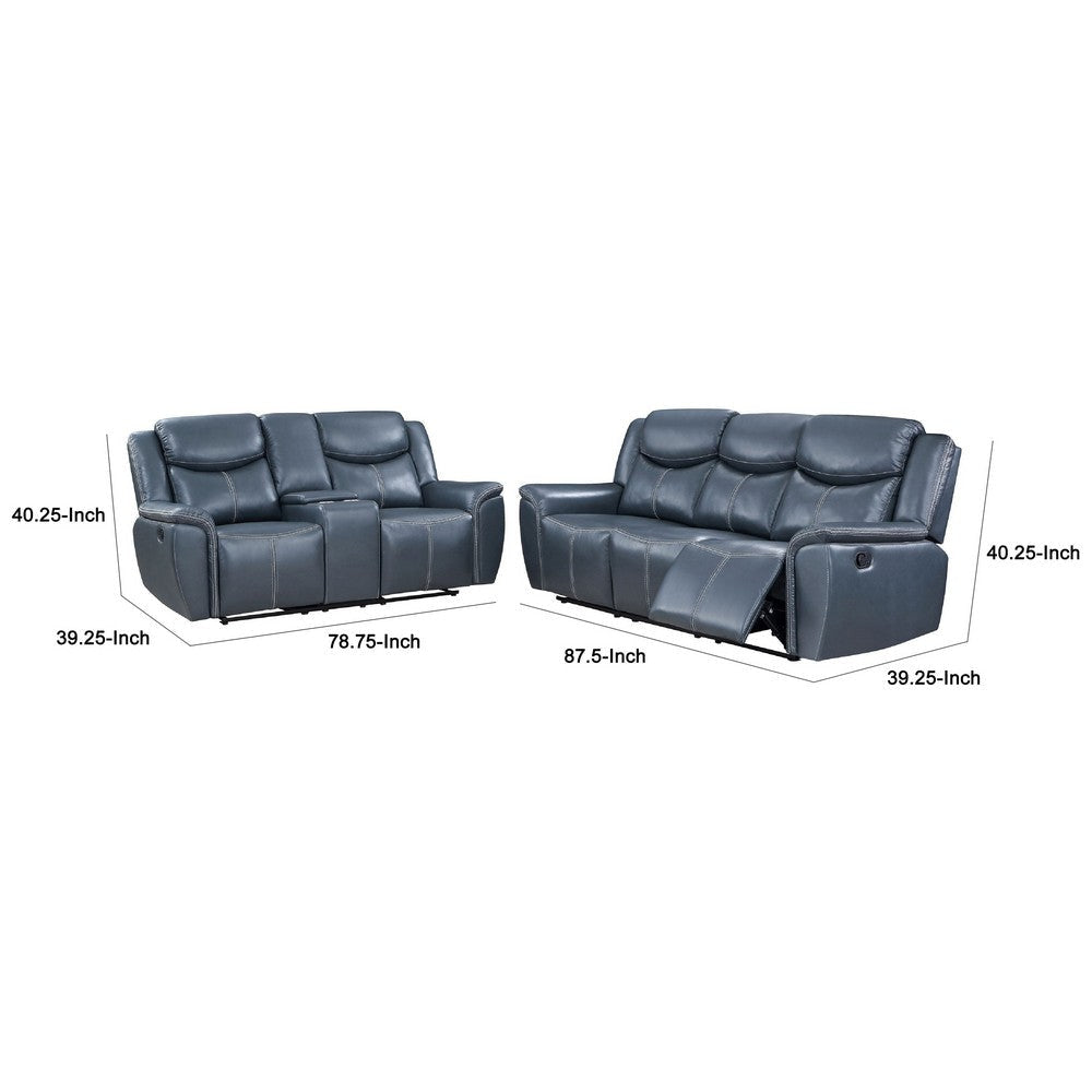 Eleni 2pc Power Reclining Sofa & Loveseat Set | Blue Faux Leather BM337831