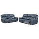 Eleni 2pc Power Reclining Sofa & Loveseat Set | Blue Faux Leather
