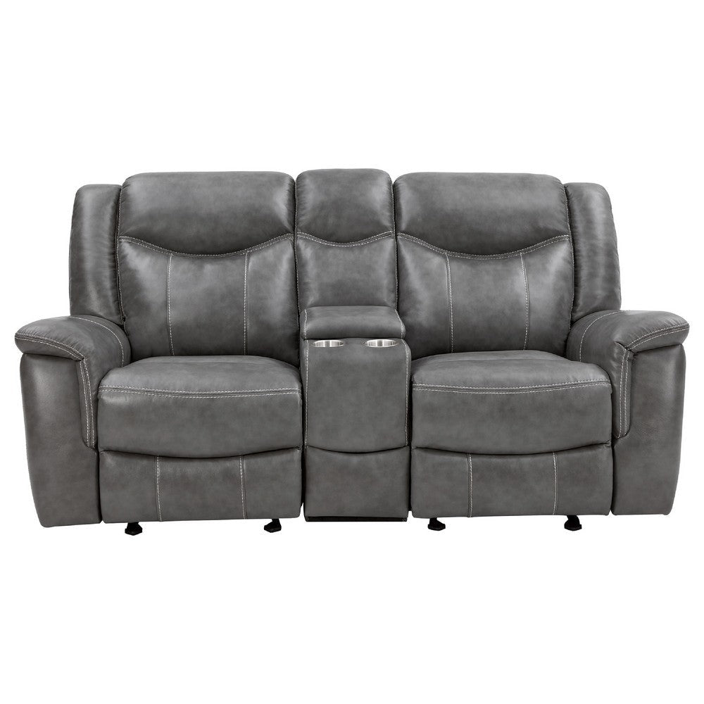 Conie 2pc Manual Recliner Sofa & Loveseat Set | Gray Faux Leather BM337833
