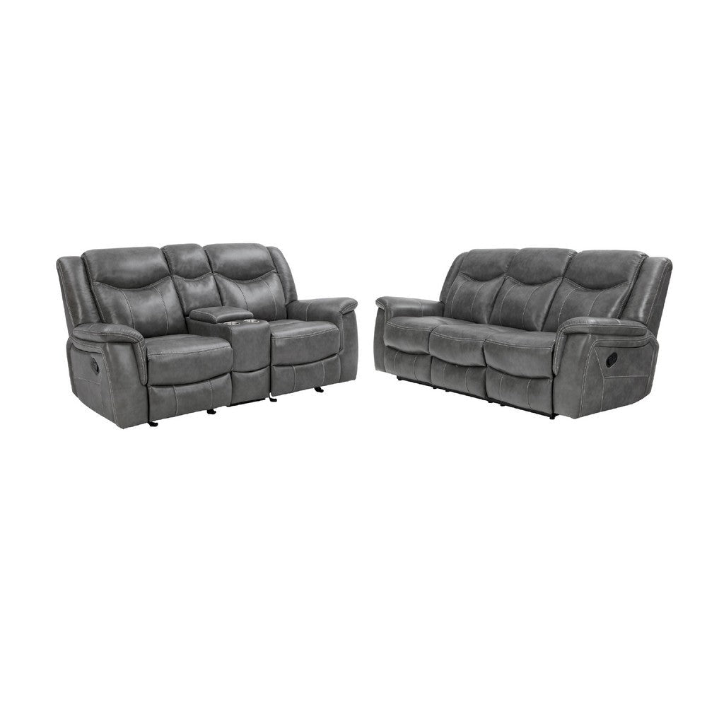 Conie 2pc Manual Recliner Sofa & Loveseat Set | Gray Faux Leather