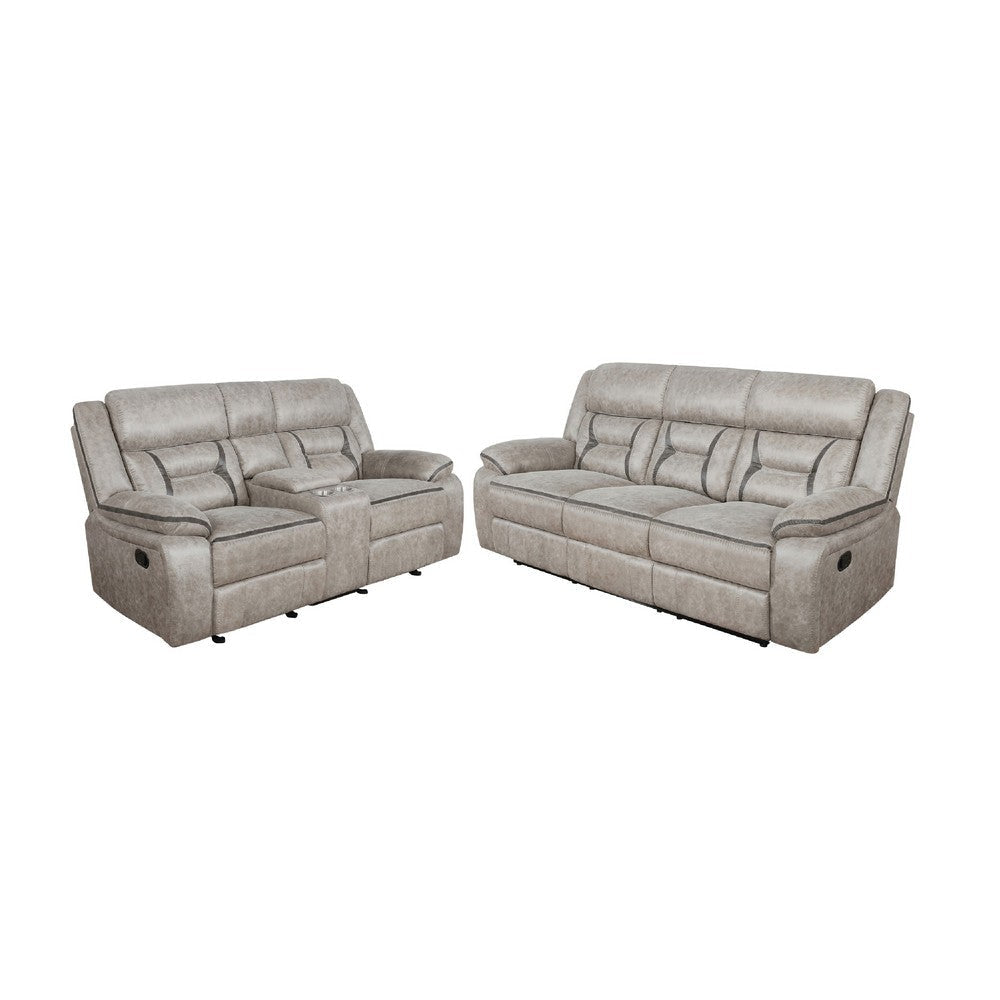 Garie 2pc Manual Reclining Sofa & Loveseat Set | Taupe Faux Leather