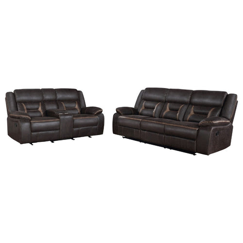 Garie 2pc Manual Reclining Sofa & Loveseat Set | Brown Faux Leather