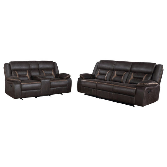 Garie 2pc Manual Reclining Sofa & Loveseat Set | Brown Faux Leather