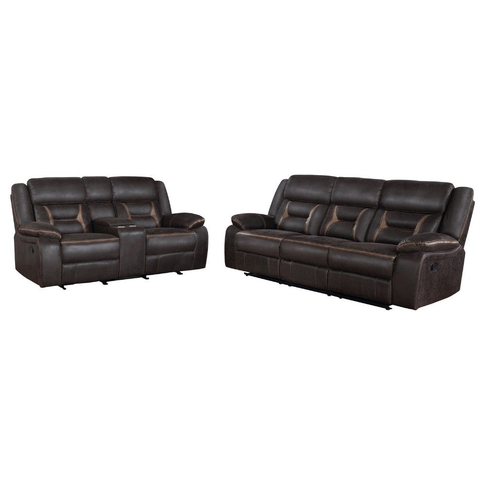 Garie 2pc Manual Reclining Sofa & Loveseat Set | Brown Faux Leather