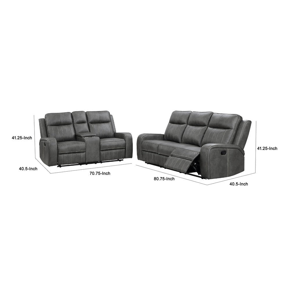Josen 2pc Manual Reclining Sofa & Loveseat Set | Gray Faux Leather BM337839