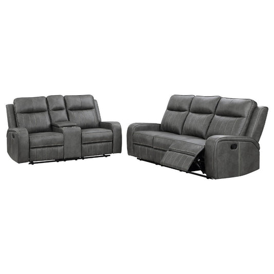 Josen 2pc Manual Reclining Sofa & Loveseat Set | Gray Faux Leather