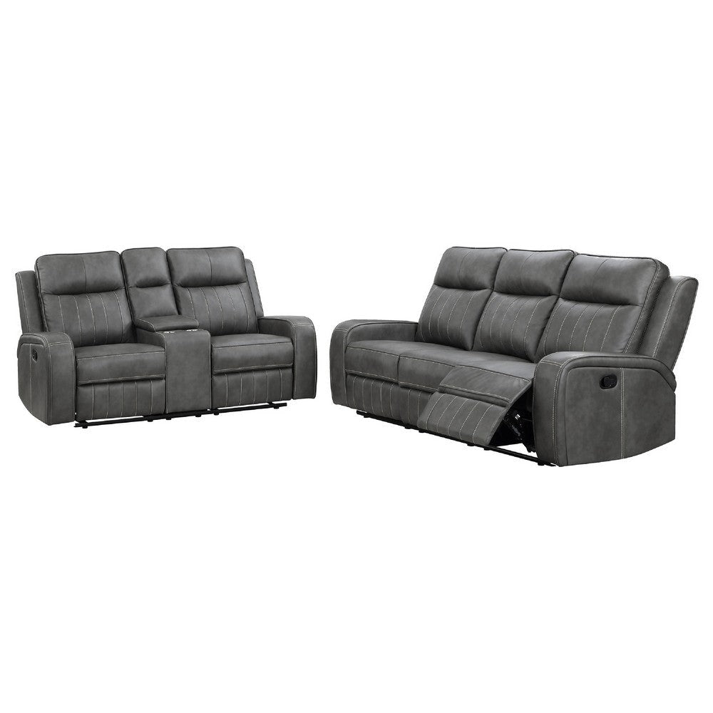 Josen 2pc Manual Reclining Sofa & Loveseat Set | Gray Faux Leather