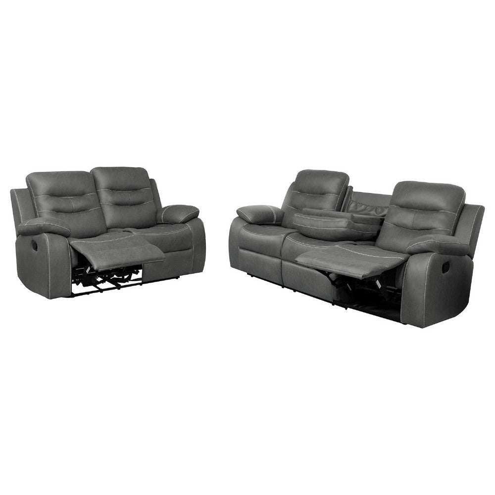 Ursula 2pc Manual Reclining Sofa & Loveseat Set | Gray Faux Leather