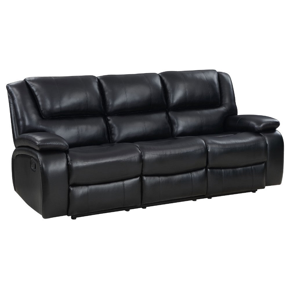 Mila 2pc Manual Reclining Sofa & Loveseat Set | Black Faux Leather BM337844