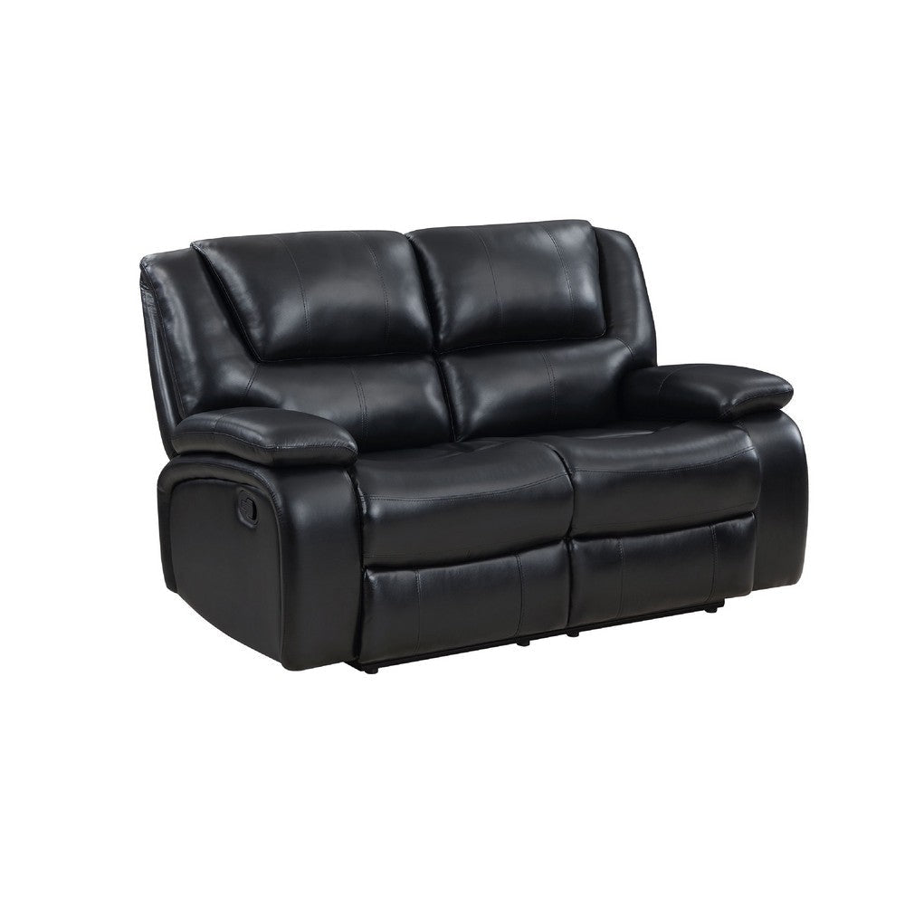 Mila 2pc Manual Reclining Sofa & Loveseat Set | Black Faux Leather BM337844