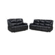 Mila 2pc Manual Reclining Sofa & Loveseat Set | Black Faux Leather