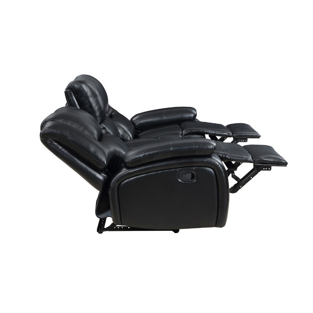 Mila 2pc Manual Reclining Sofa & Loveseat Set | Black Faux Leather BM337844