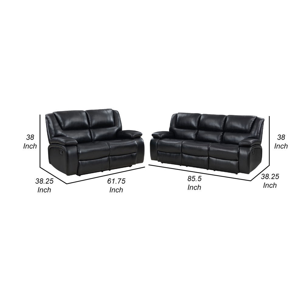 Mila 2pc Manual Reclining Sofa & Loveseat Set | Black Faux Leather BM337844