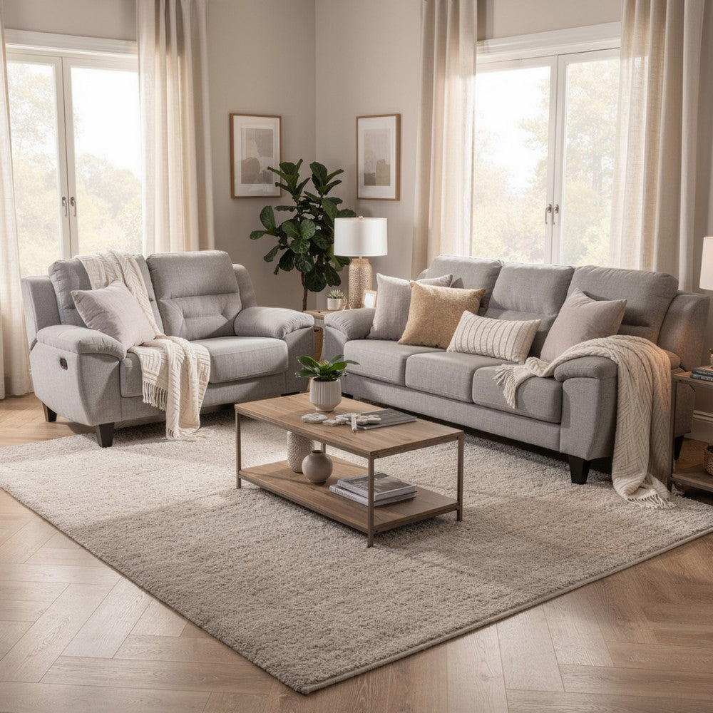 Gilo 2pc Manual Recliner Sofa & Loveseat Set | Soft Gray Chenille