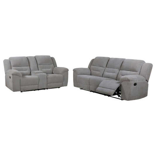 Gilo 2pc Manual Recliner Sofa & Loveseat Set | Soft Gray Chenille