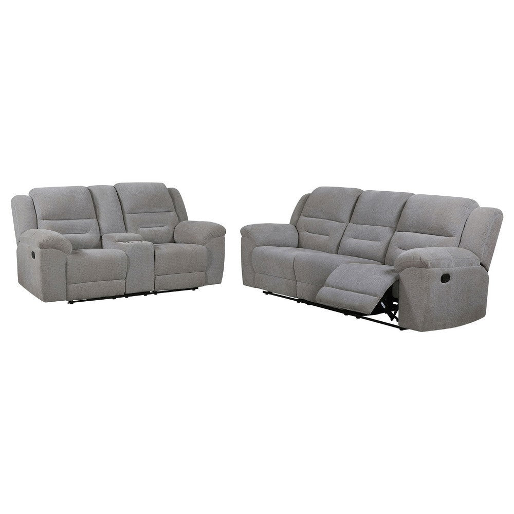 Gilo 2pc Manual Recliner Sofa & Loveseat Set | Soft Gray Chenille