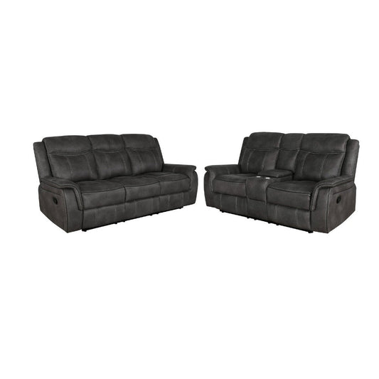 Tom 2pc Manual Reclining Sofa & Loveseat Set | Black Microfiber
