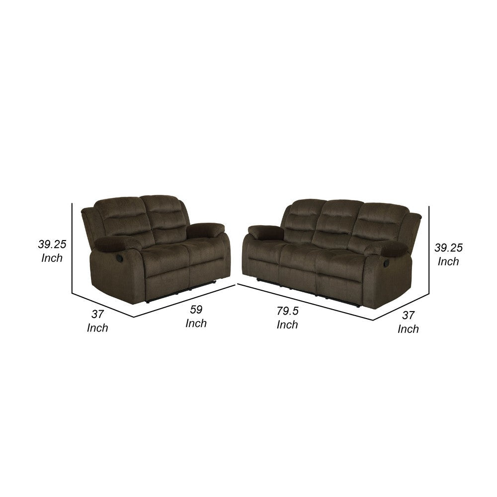 Ronie 2pc Manual Reclining Sofa & Loveseat Set | Olive Brown Velvet BM337852