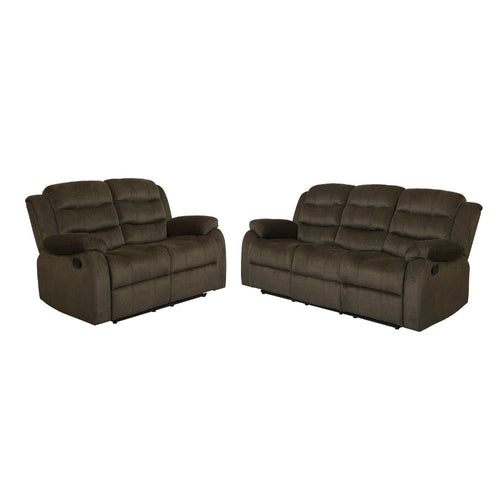 Ronie 2pc Manual Reclining Sofa & Loveseat Set | Olive Brown Velvet