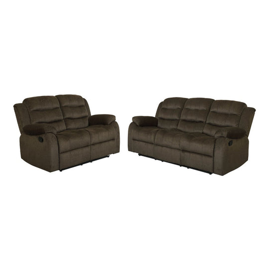 Ronie 2pc Manual Reclining Sofa & Loveseat Set | Olive Brown Velvet
