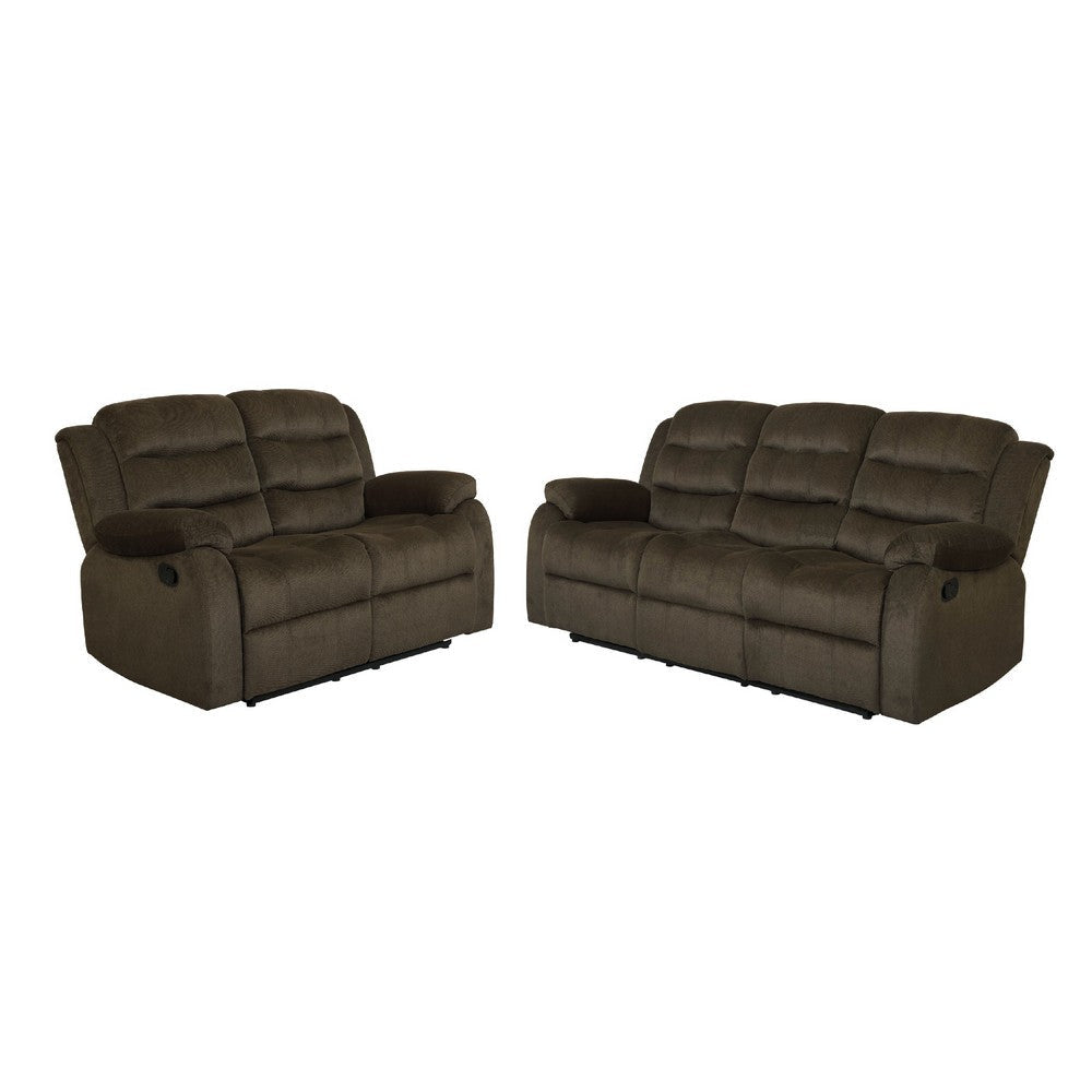 Ronie 2pc Manual Reclining Sofa & Loveseat Set | Olive Brown Velvet