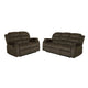 Ronie 2pc Manual Reclining Sofa & Loveseat Set | Olive Brown Velvet