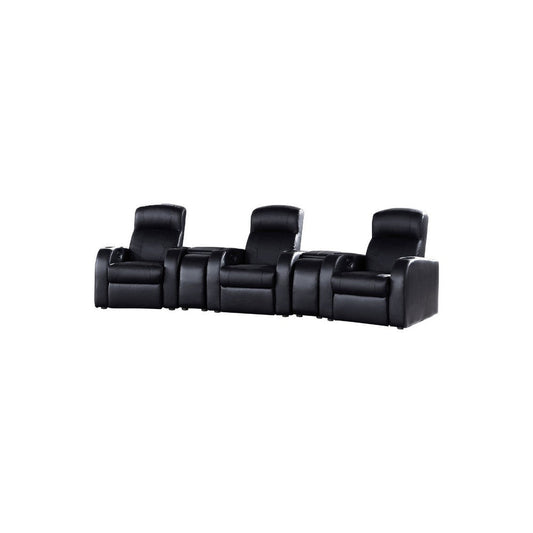 Cyrine 5pc Home Theater Set | 3 Recliners | 2 Consoles | Black Real Leather