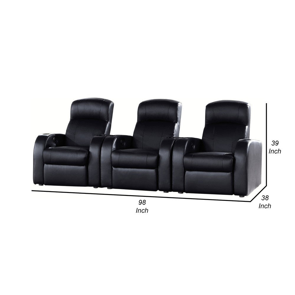 Cyrine 3pc Home Theater Set with 3 Recliners | Black Real Leather BM337859