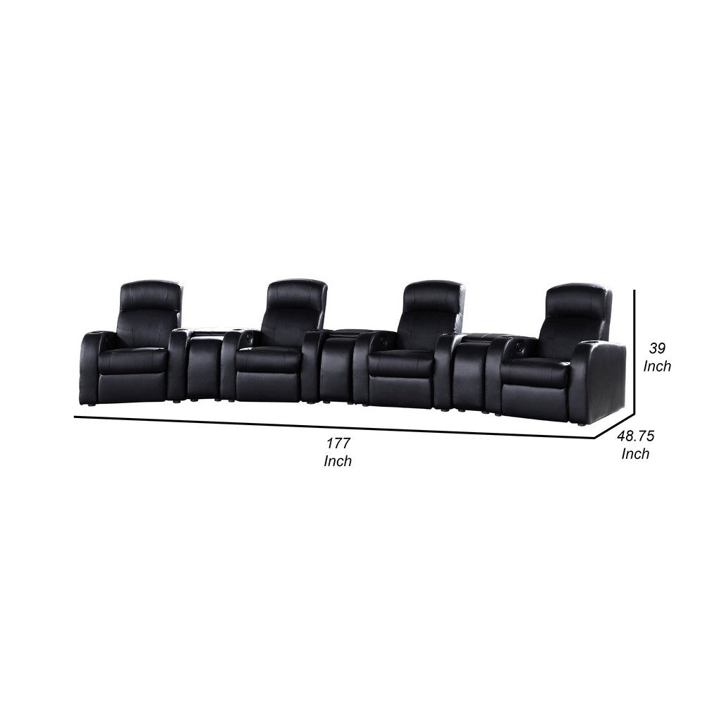 Cyrine 7pc Home Theater Set | 4 Recliners | 3 Consoles | Black Real Leather BM337860