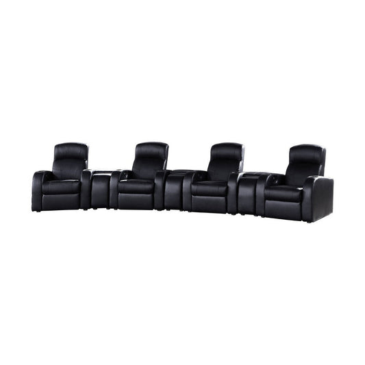 Cyrine 7pc Home Theater Set | 4 Recliners | 3 Consoles | Black Real Leather