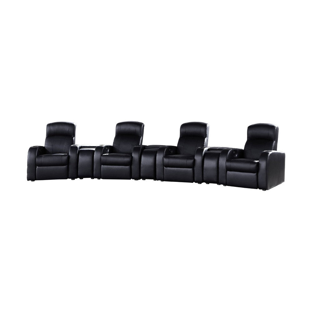 Cyrine 7pc Home Theater Set | 4 Recliners | 3 Consoles | Black Real Leather