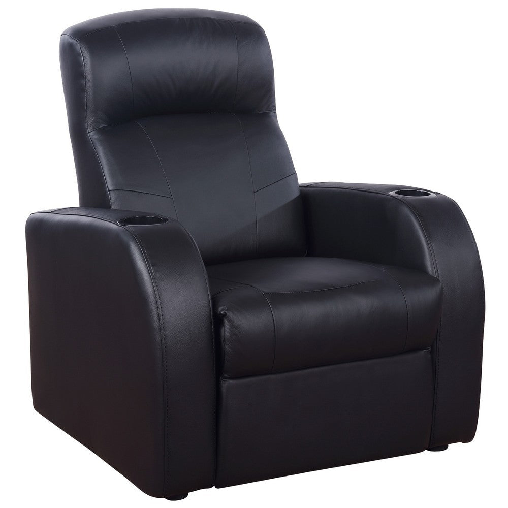 Cyrine 7pc Home Theater Set | 5 Recliners 2 Consoles | Black Real Leather BM337862