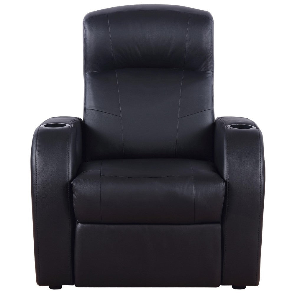 Cyrine 7pc Home Theater Set | 5 Recliners 2 Consoles | Black Real Leather BM337862