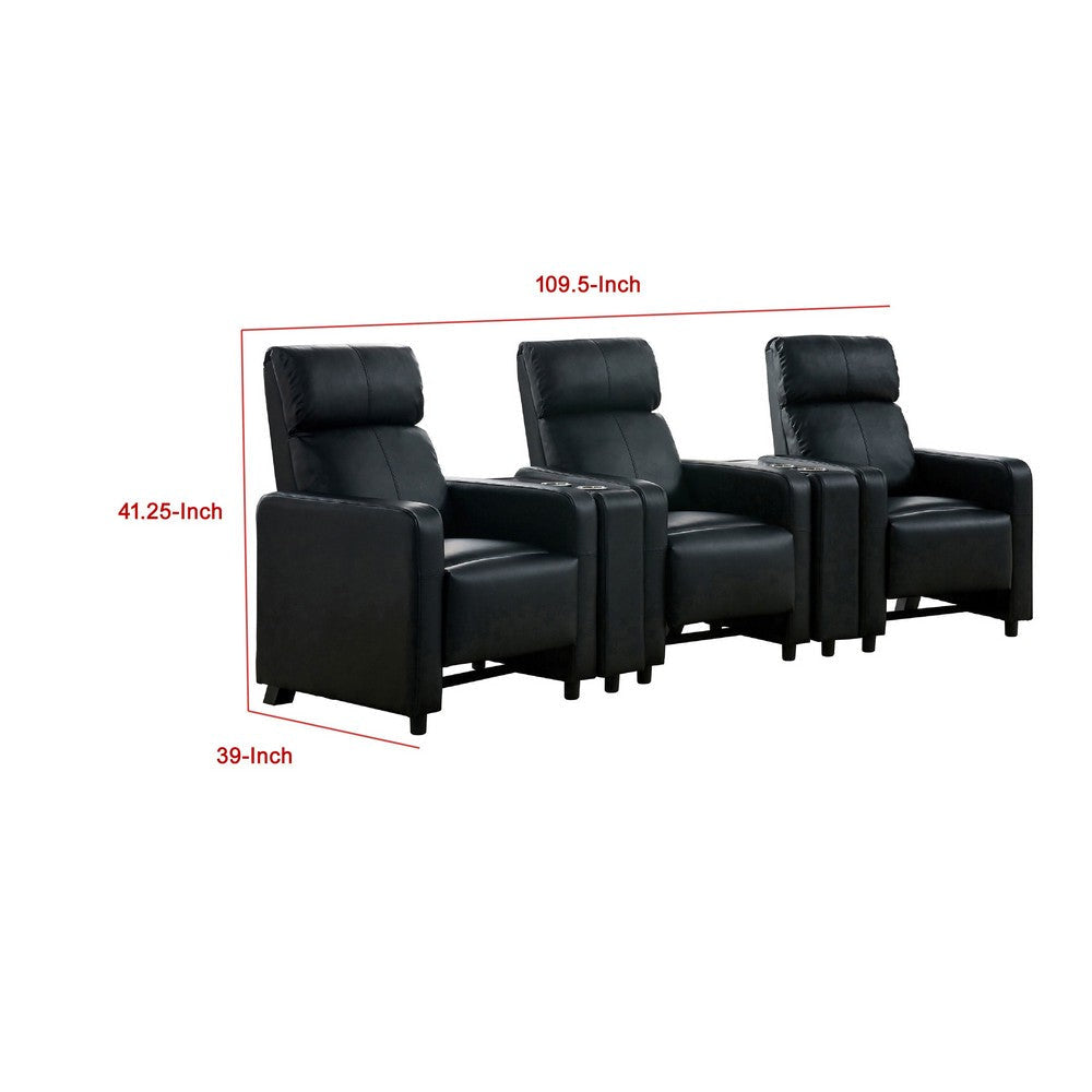 Heena Home Theater Set | 4 Manual Recliners | 2 Consoles | Black Faux Leather BM337863
