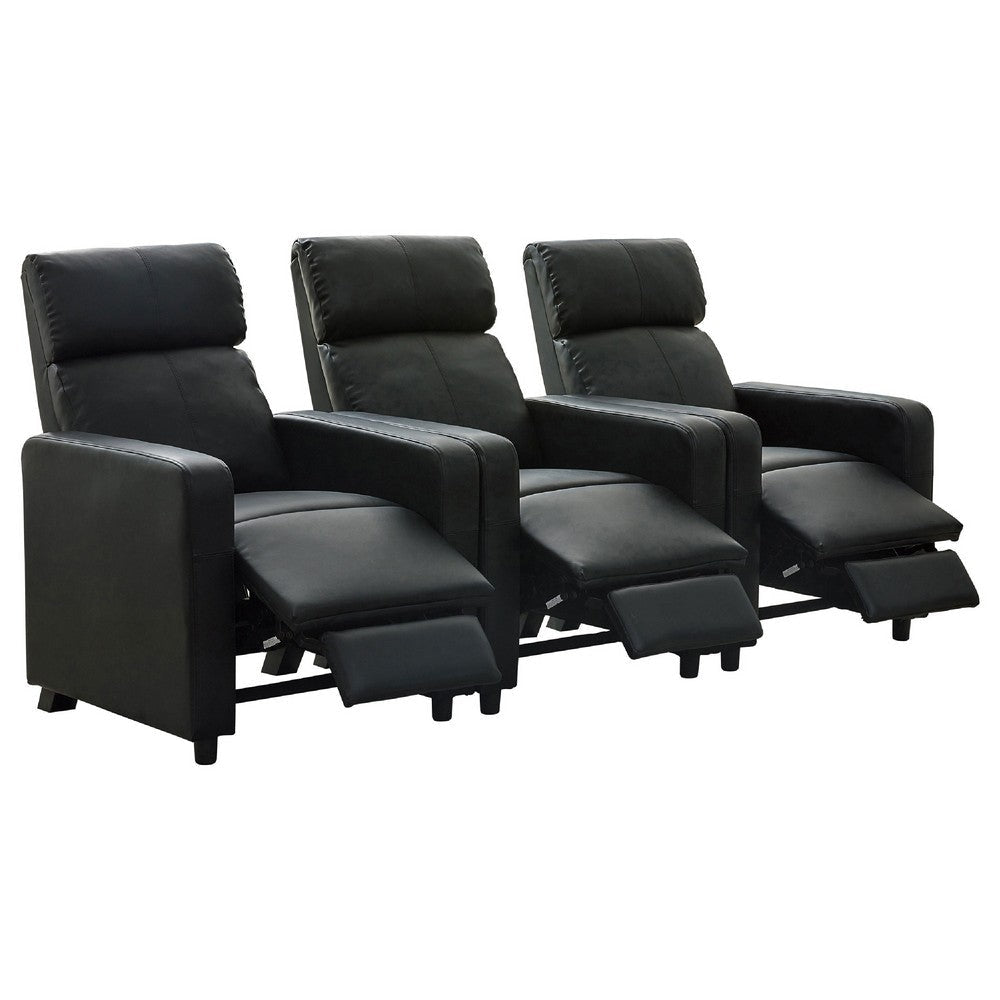 Heena Home Theater Set with 3 Manual Recliners | Black Faux Leather BM337864