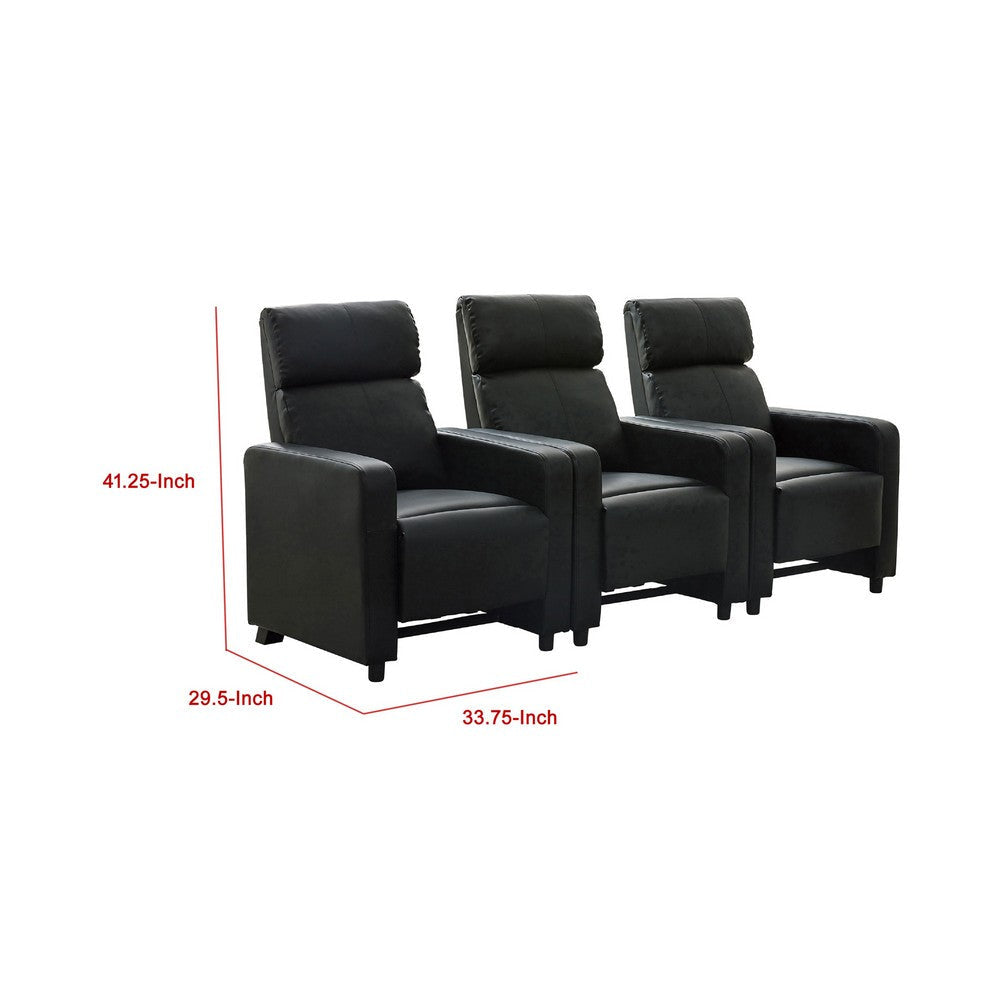 Heena Home Theater Set with 3 Manual Recliners | Black Faux Leather BM337864