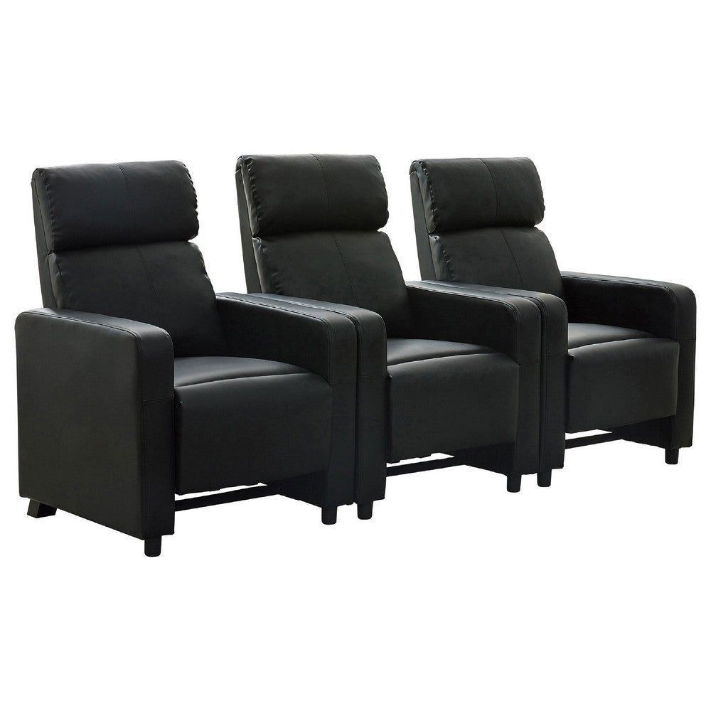 Heena Home Theater Set with 3 Manual Recliners | Black Faux Leather