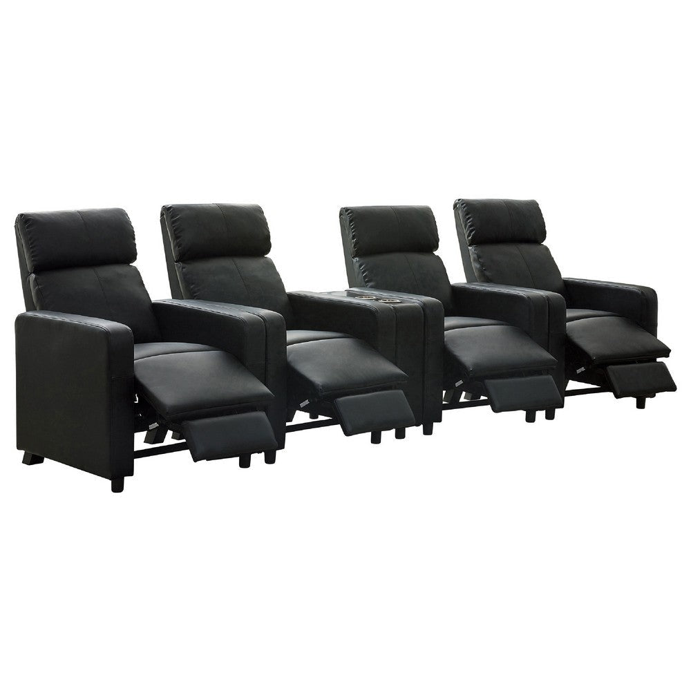 Heena Home Theater Set | 4 Manual Recliners | 1 Console | Black Faux Leather BM337866