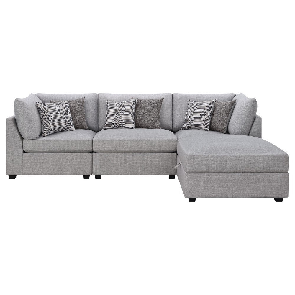 Cambia 4pc Modular Sectional Sofa Set with Ottoman | Gray | 6 Pillows BM337869