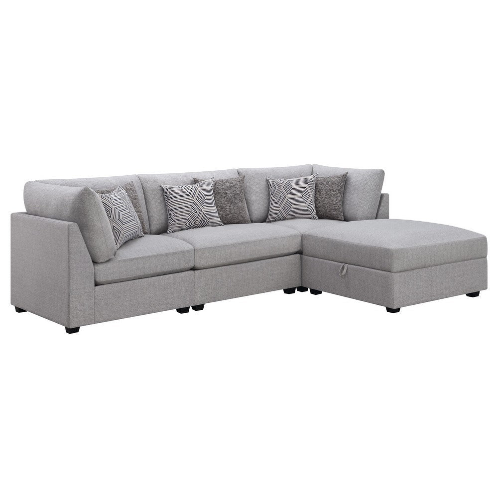 Cambia 4pc Modular Sectional Sofa Set with Ottoman | Gray | 6 Pillows