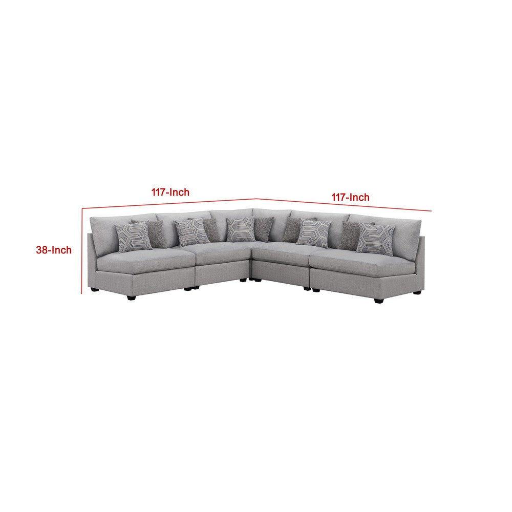 Cambia 5pc Modular L Shaped Sectional Sofa | Gray | 10 Pillows BM337871